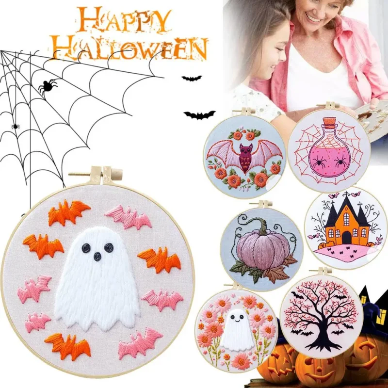 Halloween Embroidery Kit with Spider & Bat Pattern